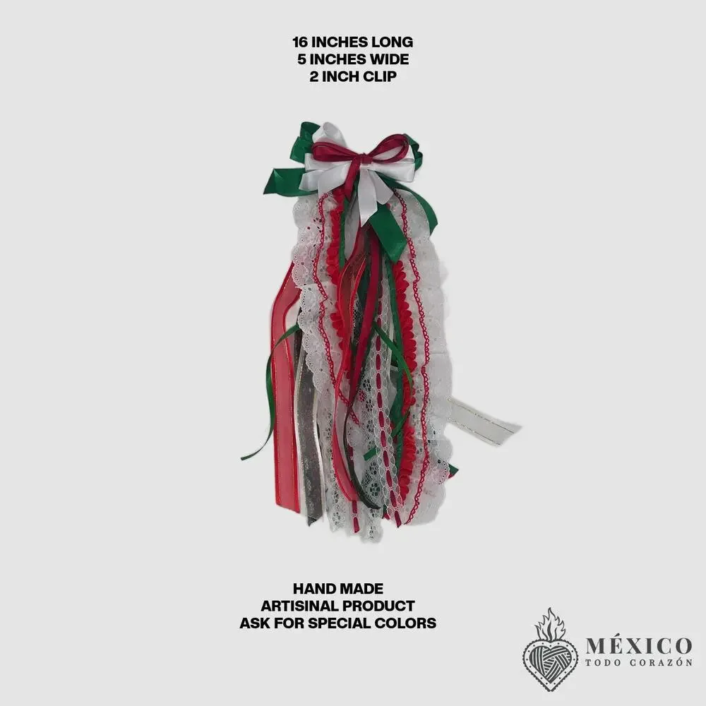 Mexican hair clip tri color lace and ribbon red green and white